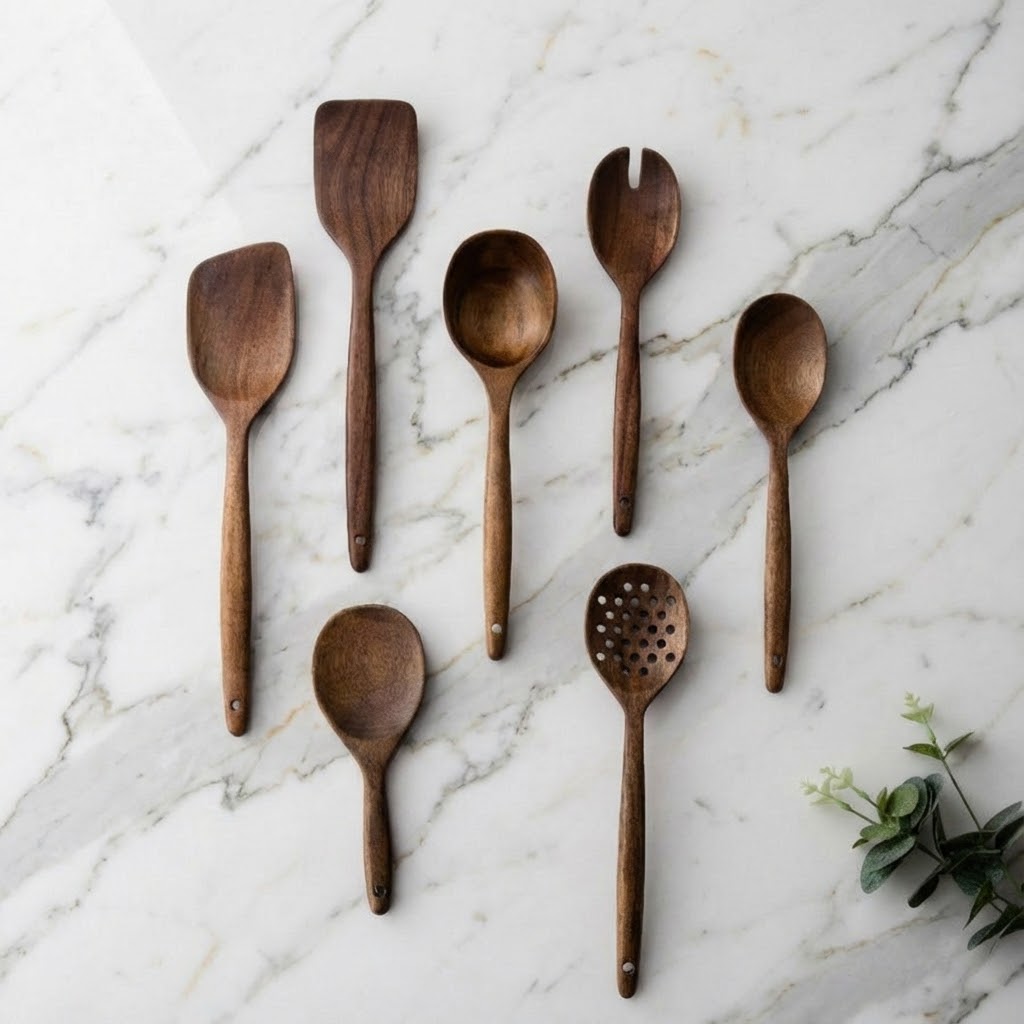 Ustensiles en bois fabriqués à la main
