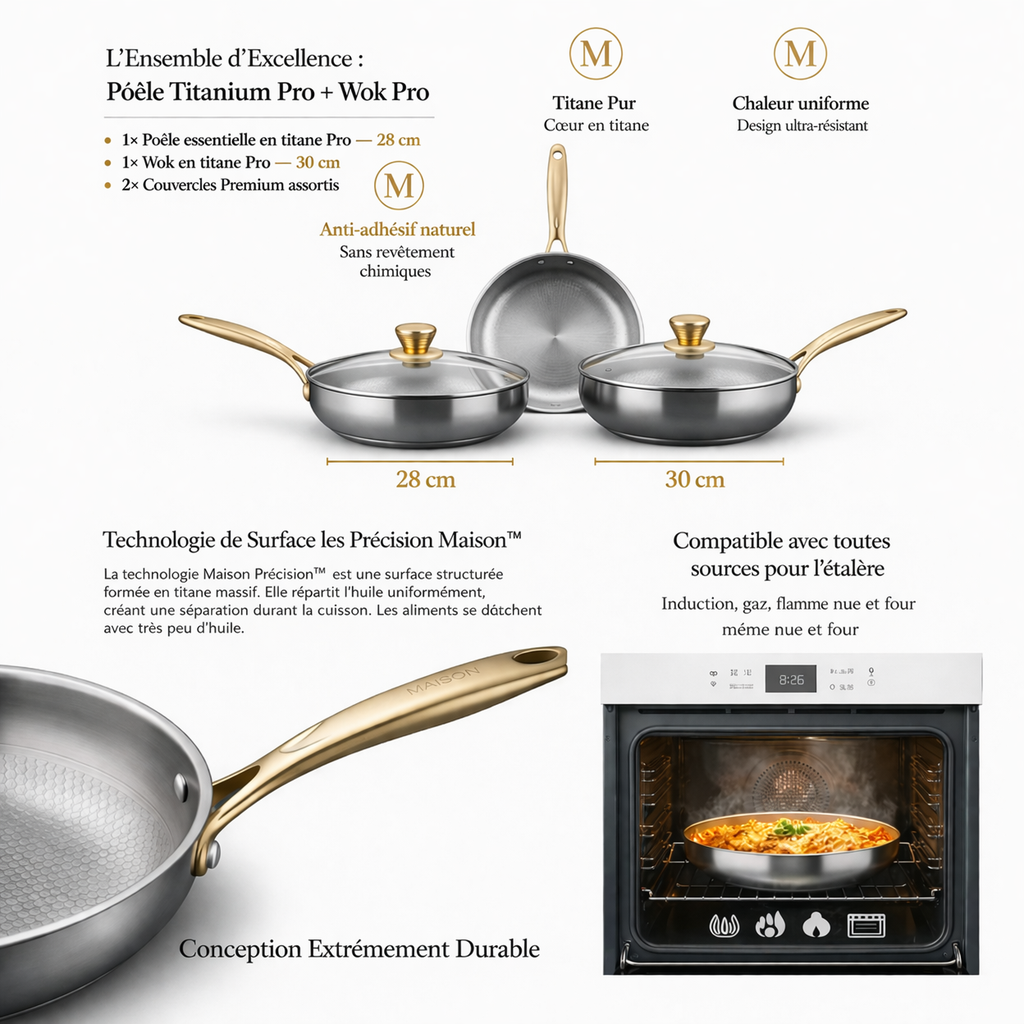 Poêle essentielle en titane Pro + Wok en titane Pro