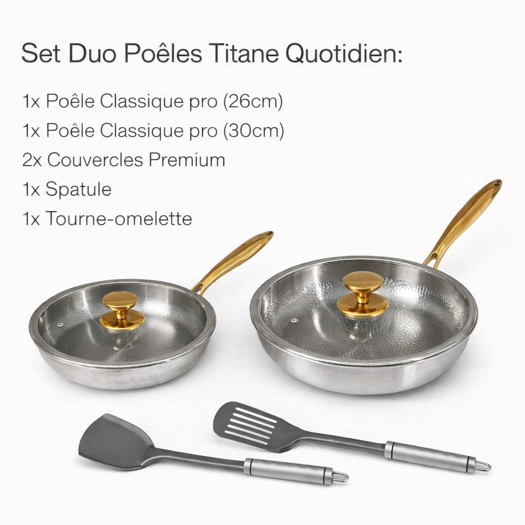 Set Duo Quotidien de Poêles en Titane Pur (6 pièces)