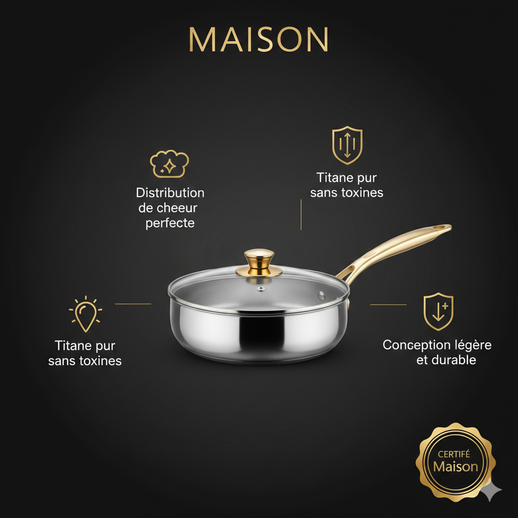 Batterie de cuisine classique complète en titane (14 pièces)